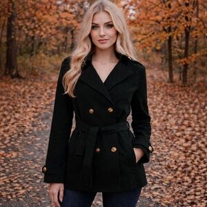 Paris Blues Double-Breasted Belted Trench Coat - Forest Green Sz Lg